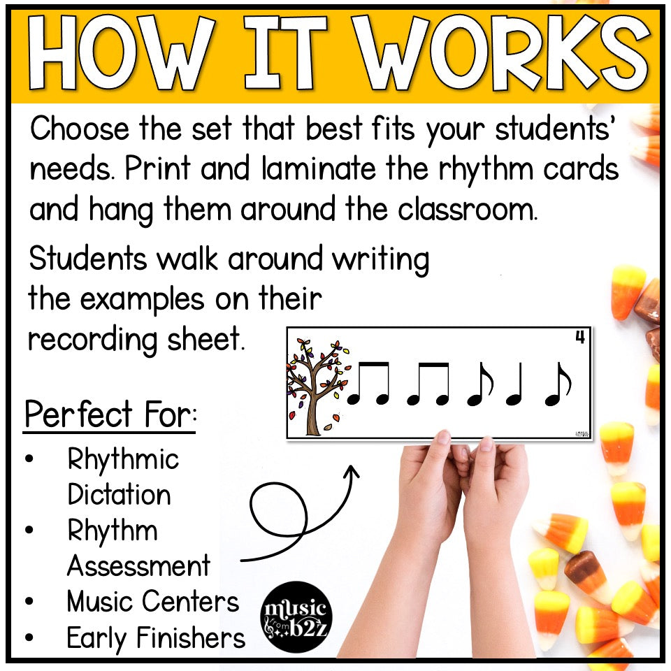 Fall Rhythm Write the Room Elementary Music Game & Scavenger Hunt for Autumn