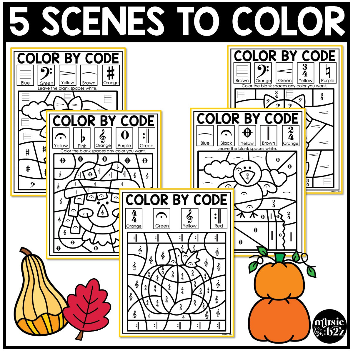 Fall Music Coloring Music Color by Note Fall Music Worksheets Music Symbols