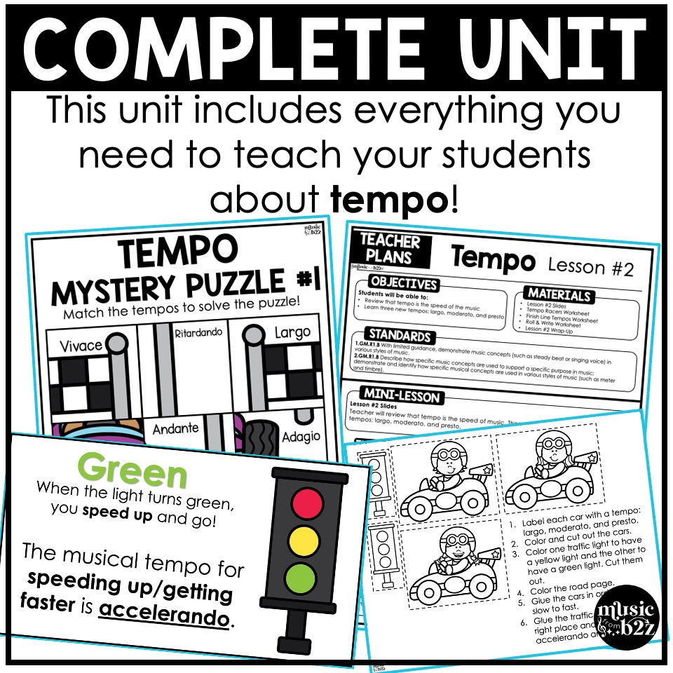 Tempo Unit Elementary Music Curriculum Lesson Activity Worksheets Games