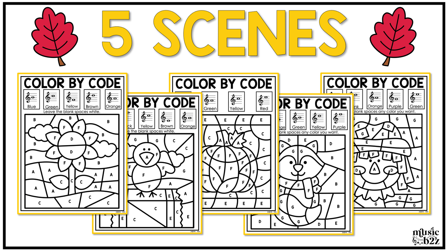 Fall Music Coloring Music Color by Note Fall Music Worksheets Treble Clef