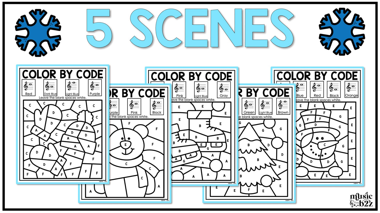 Winter Music Coloring Color by Note Winter Music Worksheets Treble Clef