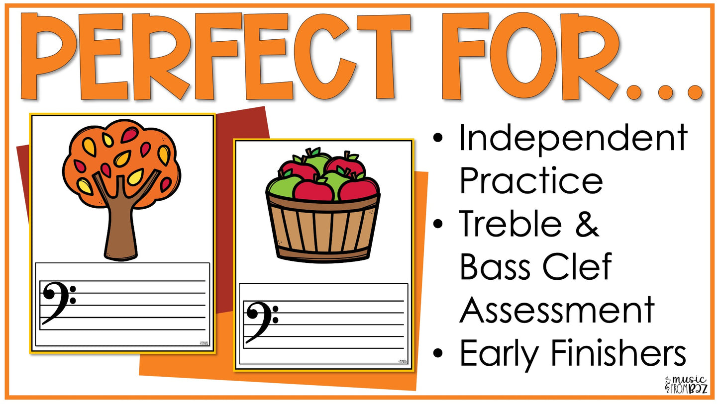 Fall Music Lines and Spaces Treble Clef Worksheets Fall Music Activities