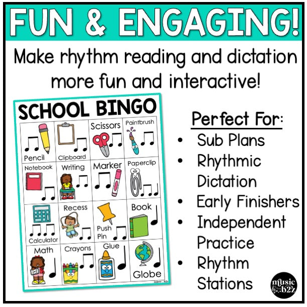Back to School Music Bingo First Week Game Activities for Quarter & Eighth Notes