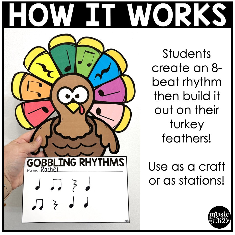 Thanksgiving Music Rhythm Turkey Craft Elementary Music Centers Activities