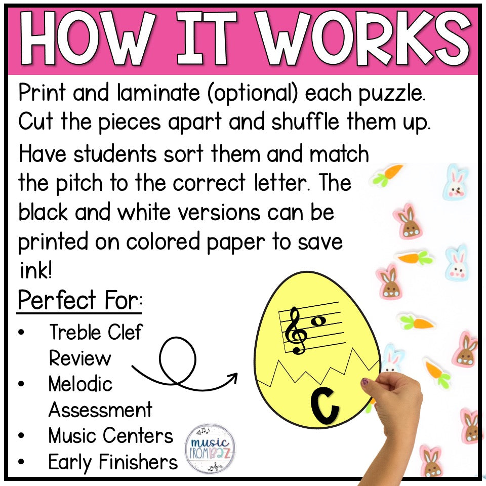 Treble & Bass Clef Spring Elementary Music Puzzles Stations Games Activities