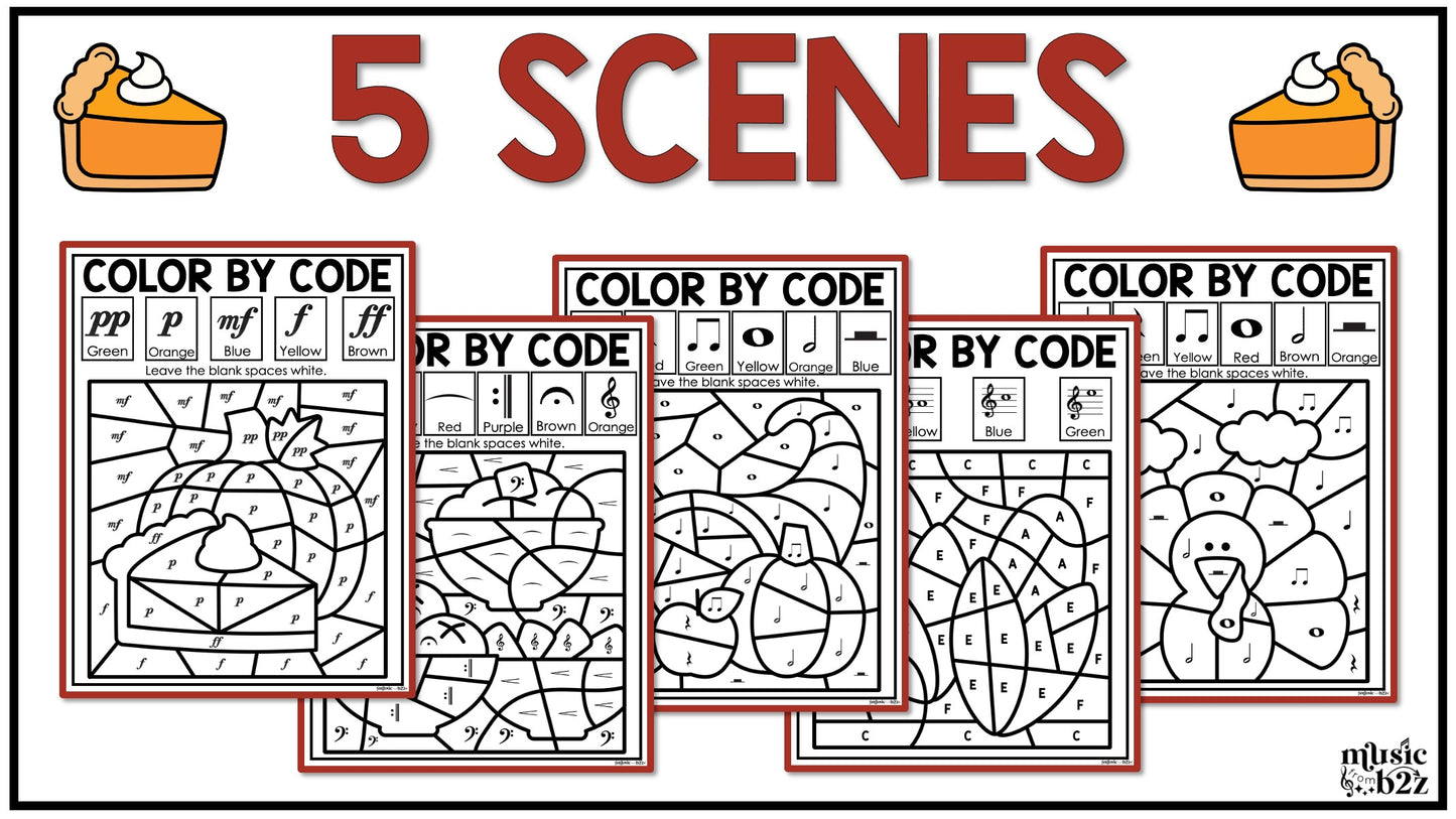 Thanksgiving Music Coloring BUNDLE Color by Note Thanksgiving Music Worksheets