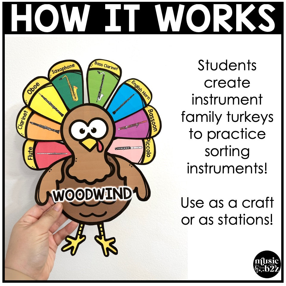 Thanksgiving Music Instrument Families Turkey Craft Elementary Music Activities