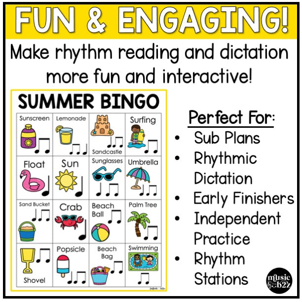 Summer Music Bingo Game Rhythm Bingo Game for Quarter & Eighth Notes Centers