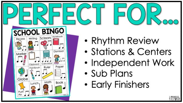 Back to School Music Bingo First Week Game Activities for Quarter & Eighth Notes