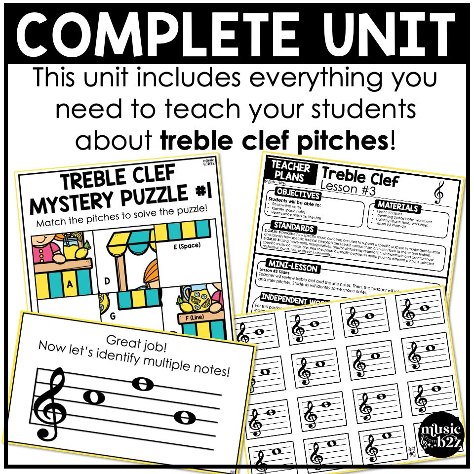 Treble Clef Unit Elementary Music Curriculum Lesson Activity Worksheets Games