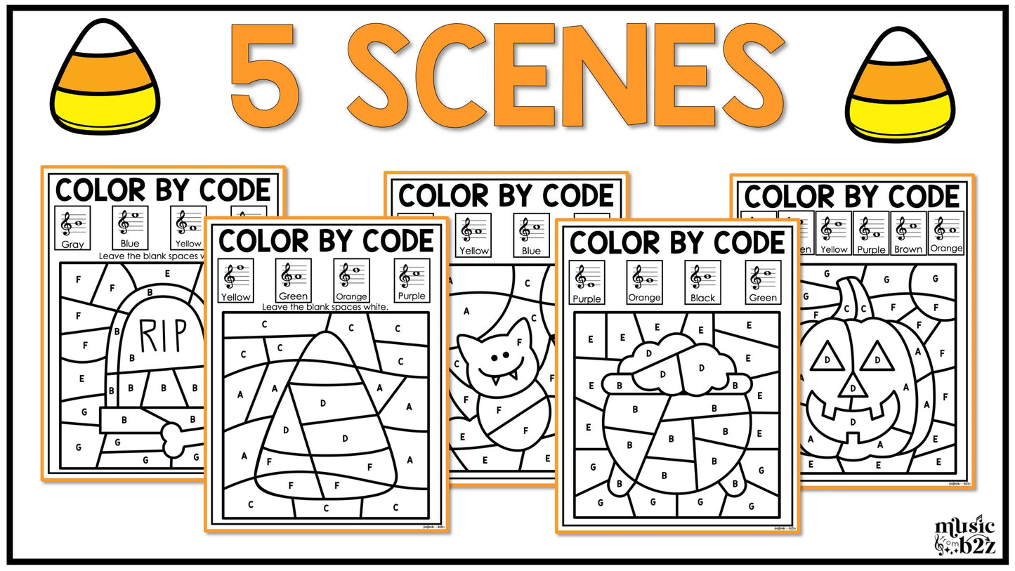 Halloween Music Coloring Color by Note Halloween Music Worksheets Treble Clef