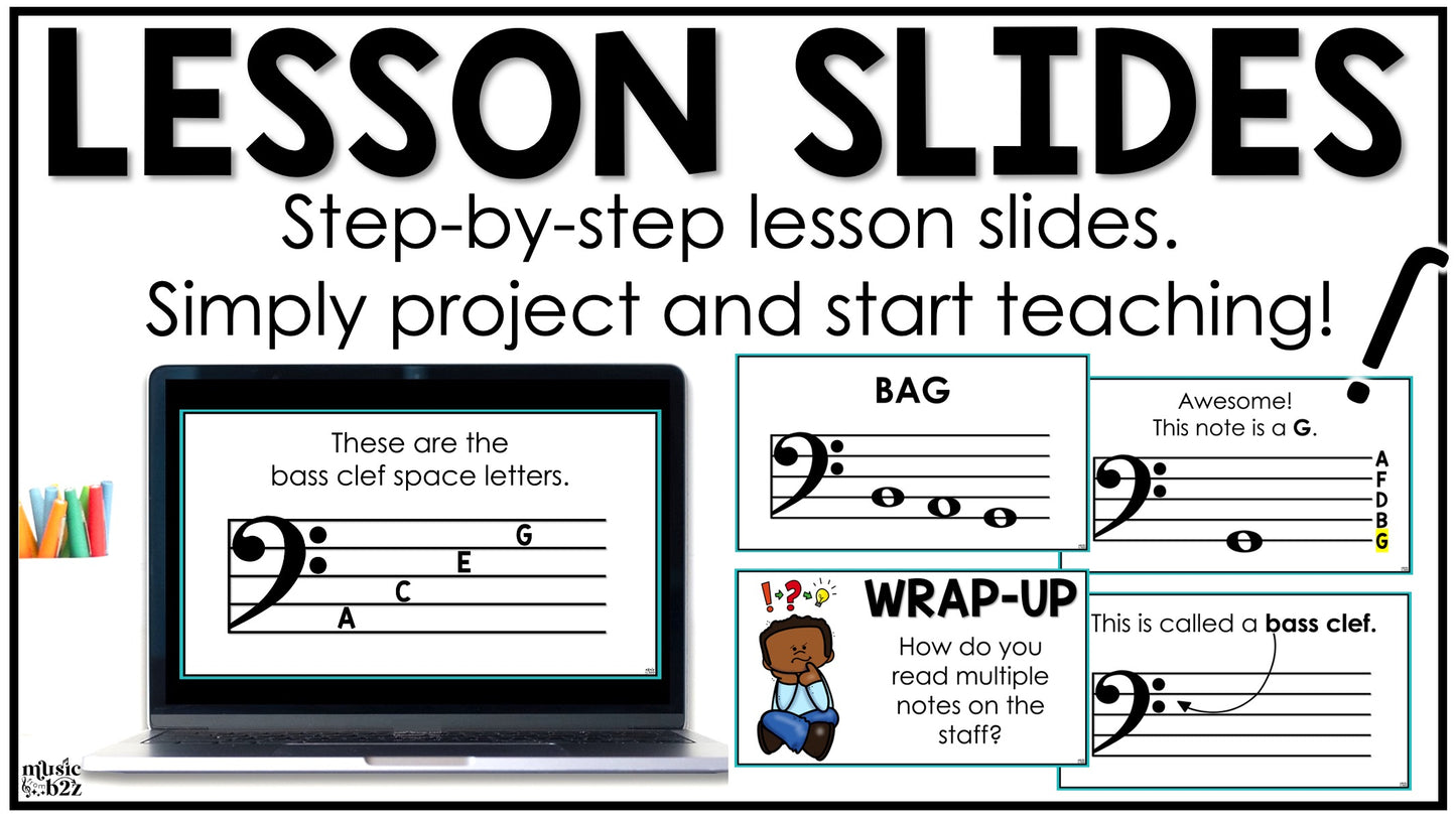 Bass Clef Unit Elementary Music Curriculum Lesson Activity Worksheets Games