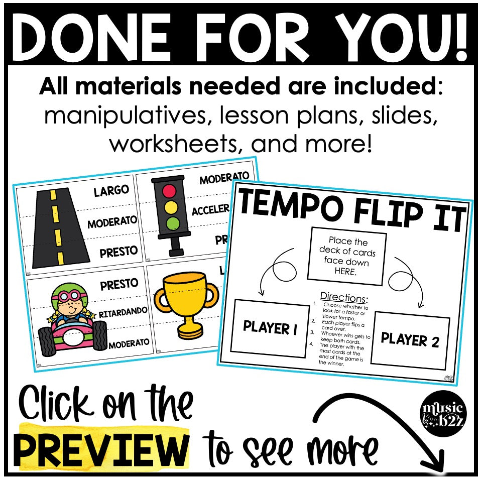 Tempo Unit Elementary Music Curriculum Lesson Activity Worksheets Games