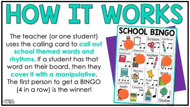 Back to School Music Bingo First Week Game Activities for Quarter & Eighth Notes