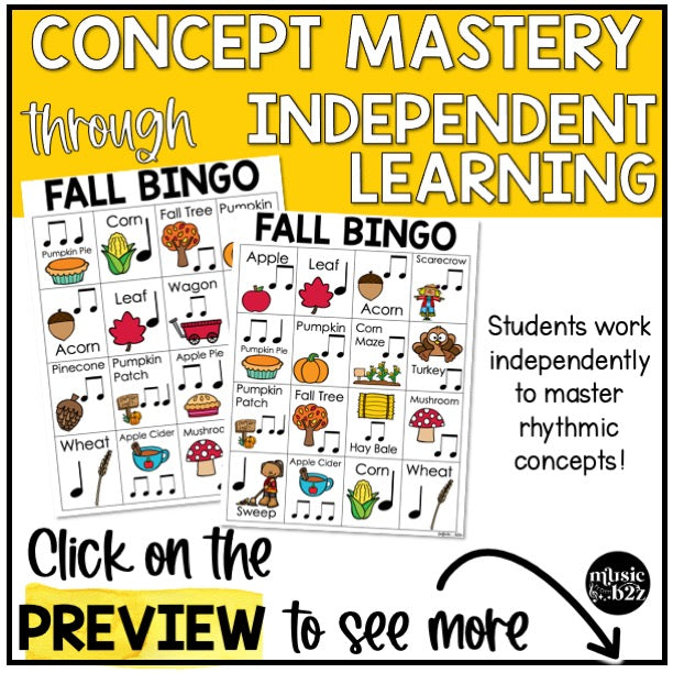 Fall Music Bingo Fall Music Games Rhythm Bingo Fall Music Worksheets Sub Plans