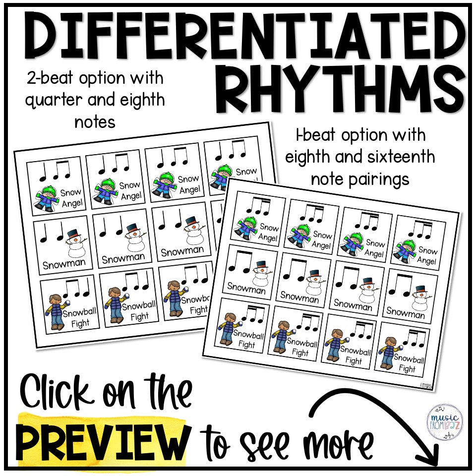 Winter Music Activities - Composition Cards & Beat Strips - Winter Music Lesson