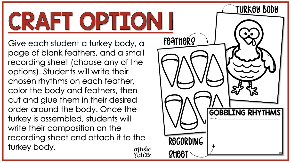 Thanksgiving Music Rhythm Turkey Craft Elementary Music Centers Activities