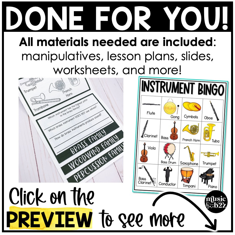 Instrument Families Orchestra Unit Elementary Music Curriculum Lesson Activity
