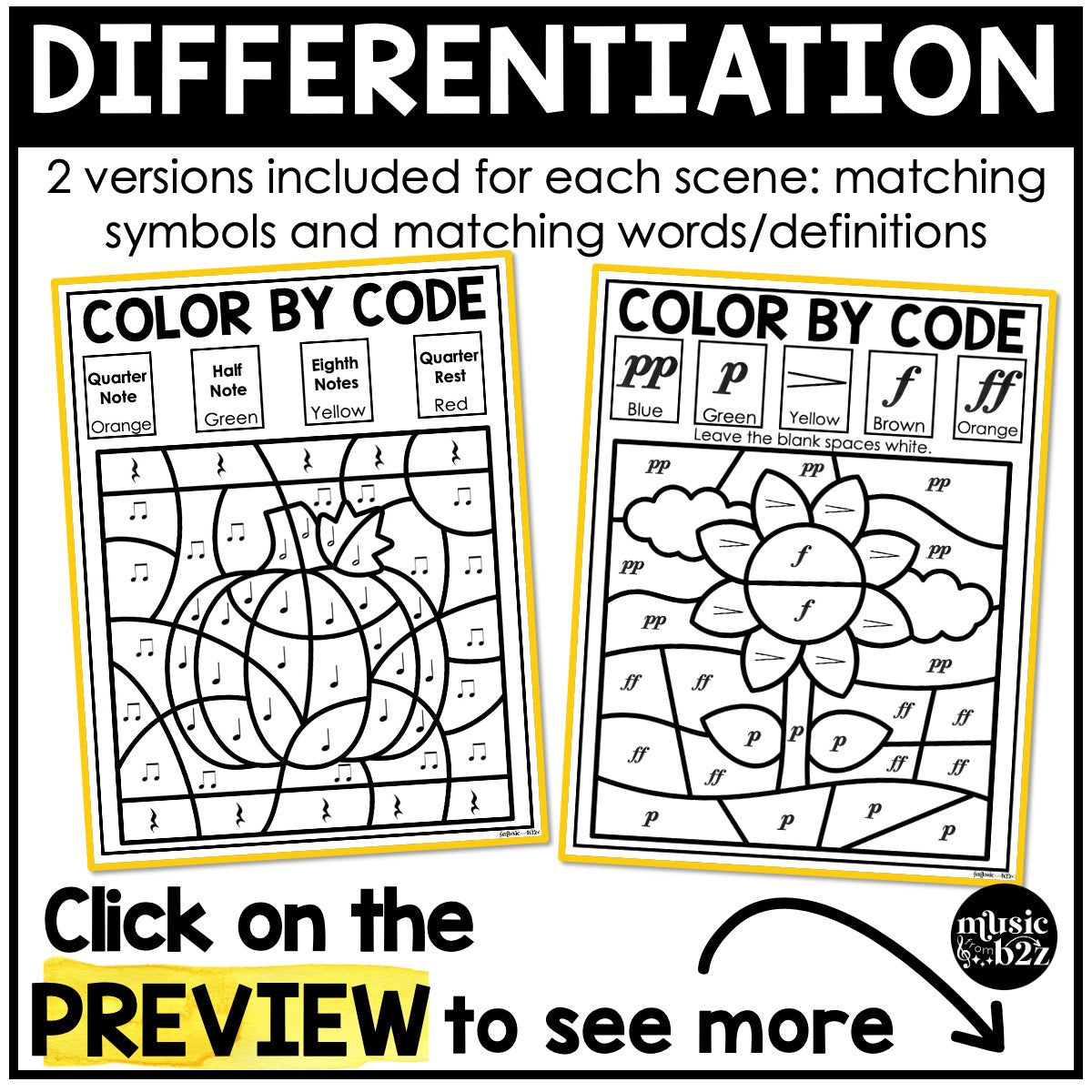 Fall Music Coloring BUNDLE Color by Note Fall Music Worksheets Color by Rhythm