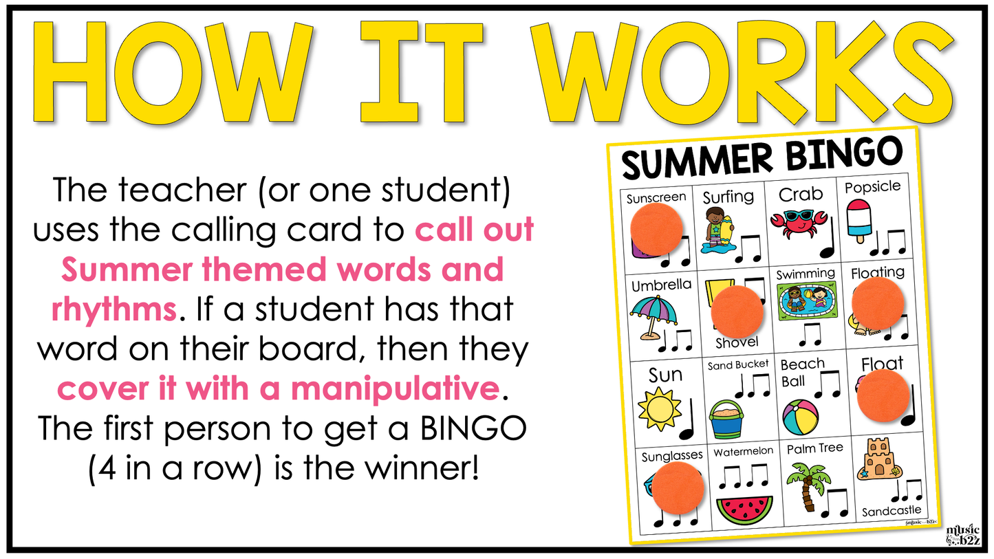 Summer Music Bingo Game Rhythm Bingo Game for Quarter & Eighth Notes Centers