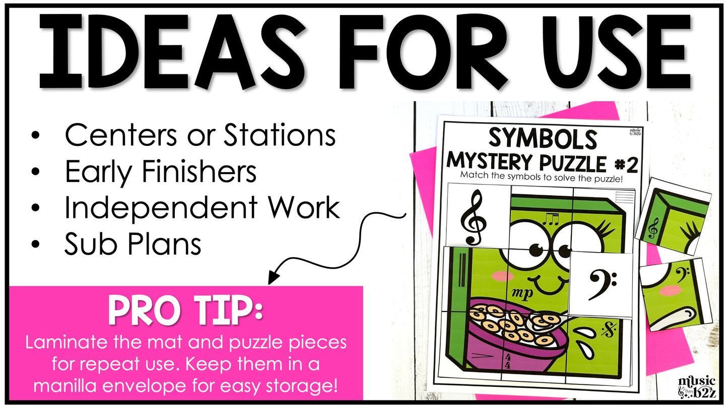 Music Symbols Mystery Puzzles Elementary Music Centers Sub Plans Activities