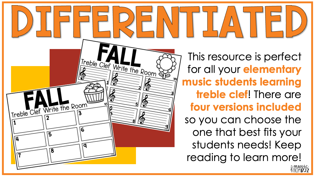 Fall Treble Clef Notes Music Write the Room Game & Scavenger Hunt for Autumn