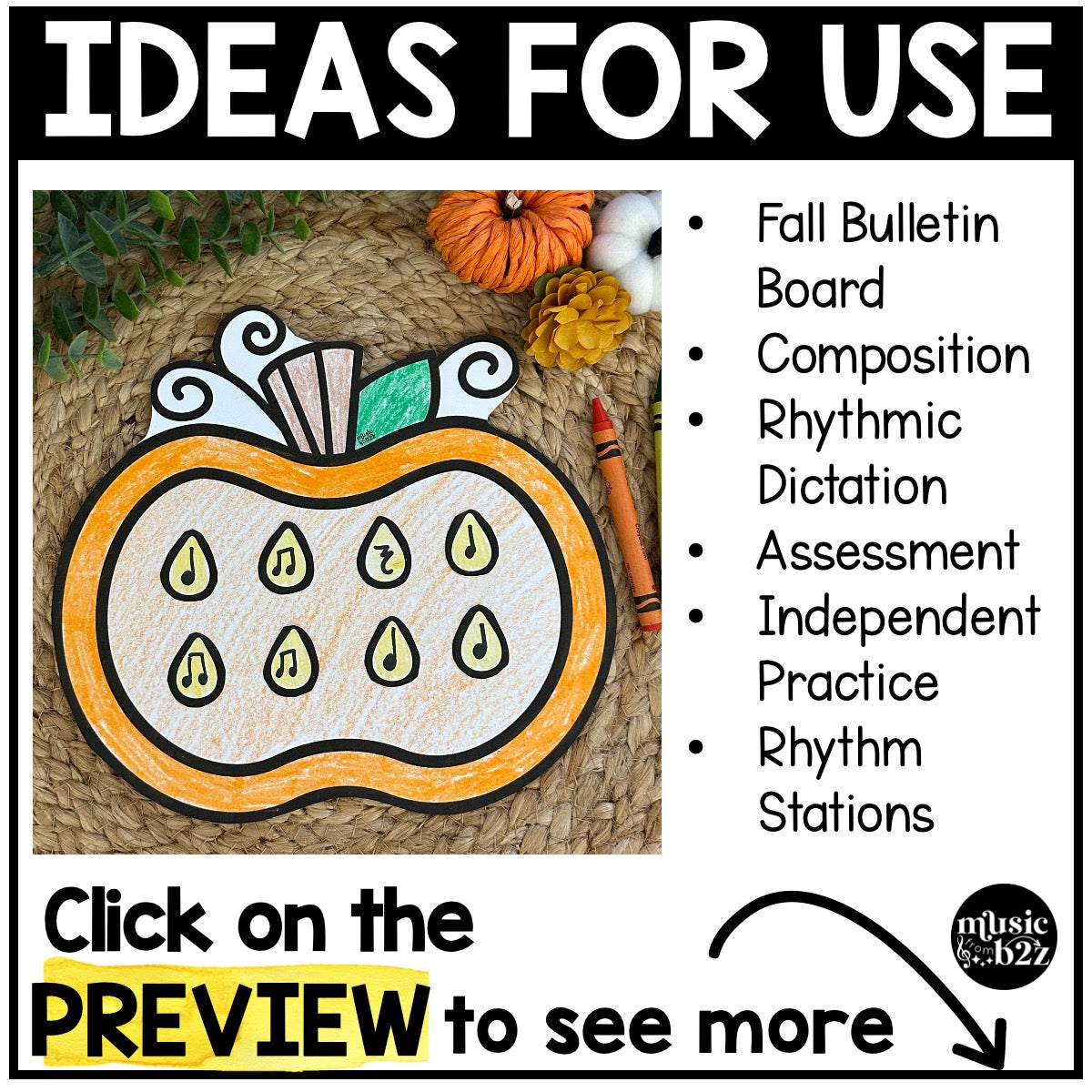 Fall Music Rhythm Craft Fall Music Activities Pumpkin Craft Elementary Music