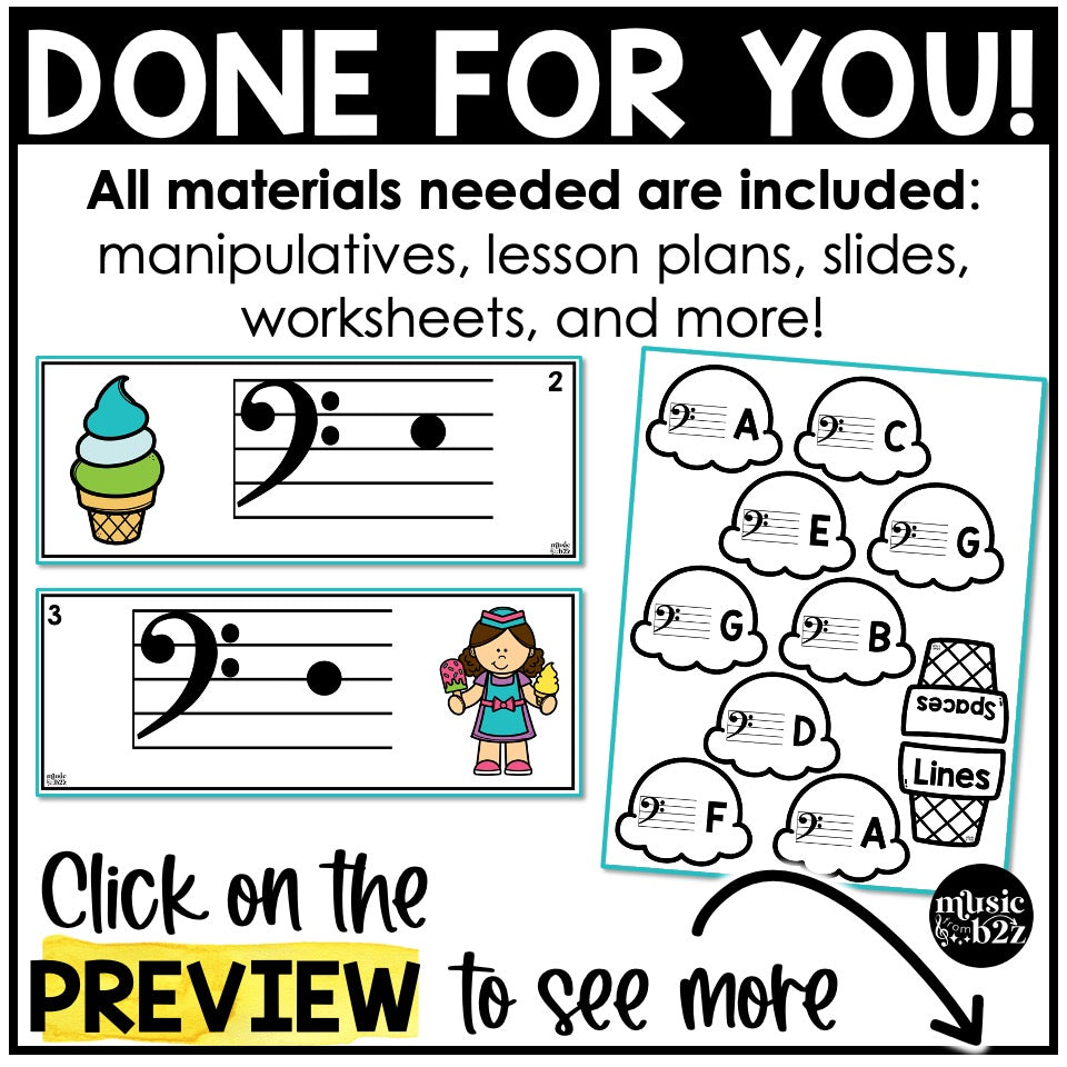 Bass Clef Unit Elementary Music Curriculum Lesson Activity Worksheets Games