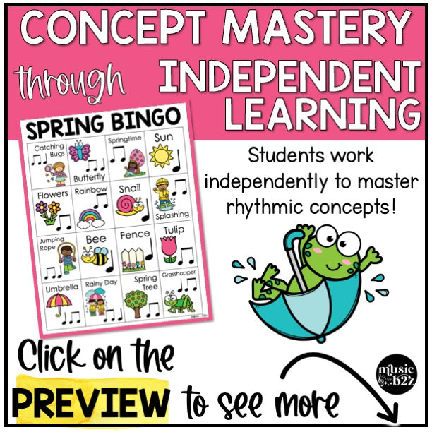 Spring Music Bingo Game Activities for Quarter & Eighth Notes Centers Rhythm