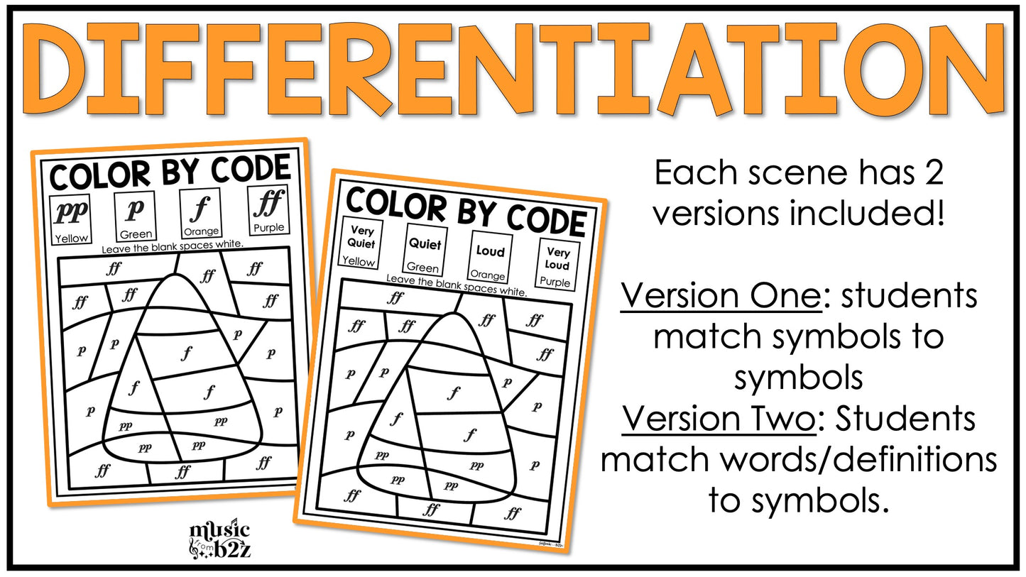 Halloween Music Coloring Color by Note Halloween Music Worksheets Dynamics