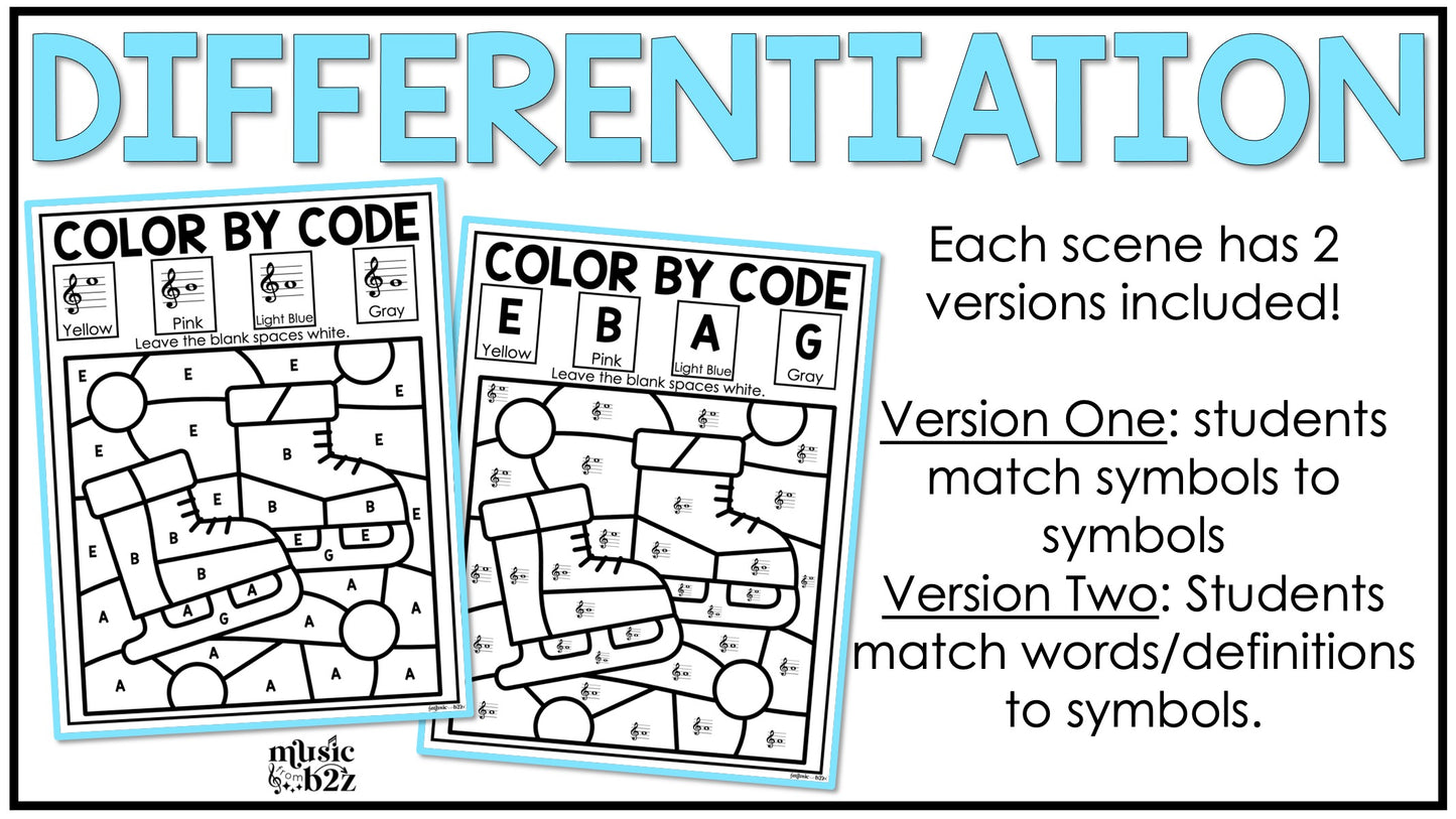 Winter Music Coloring Color by Note Winter Music Worksheets Treble Clef