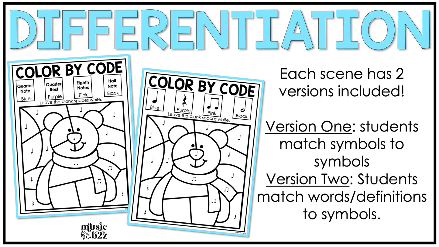 Winter Music Coloring Winter Music Worksheets Music Color by Note Rhythm