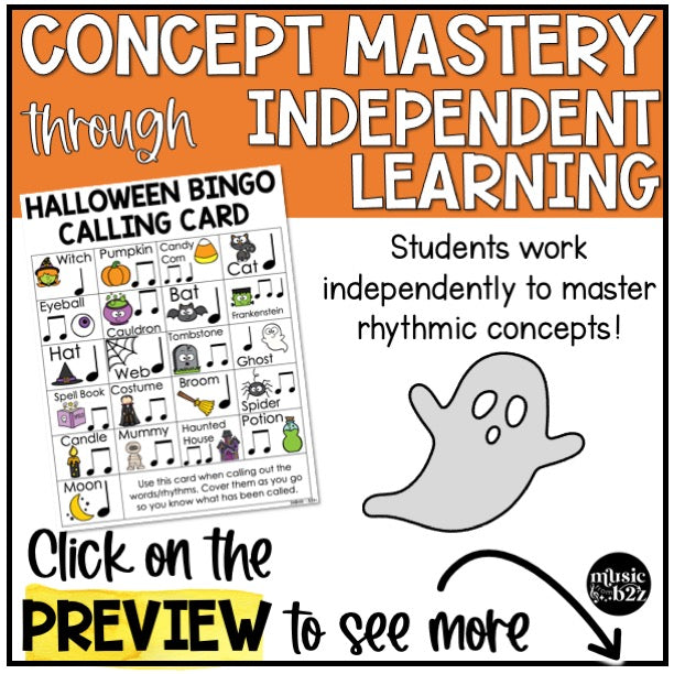 Halloween Music Bingo Game Activities for Quarter & Eighth Notes Centers