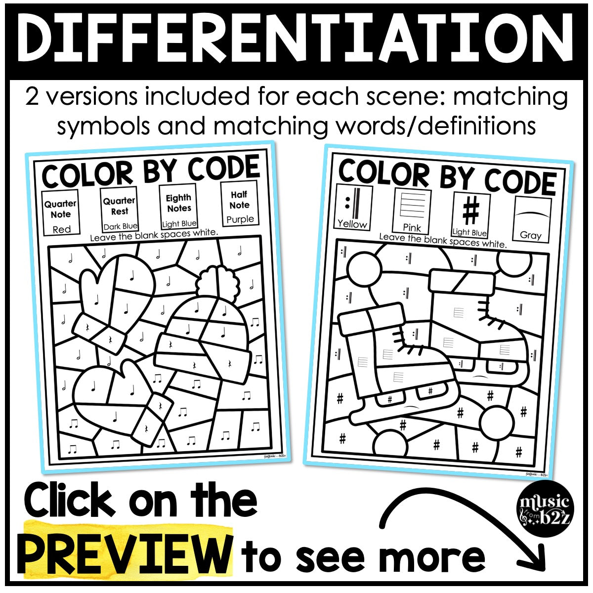 Winter Music Coloring BUNDLE Color by Note Winter Music Worksheets