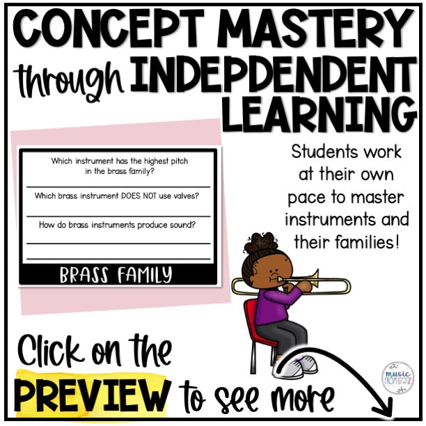 Musical Instrument Families of the Orchestra Review - Music Flipbook Activity