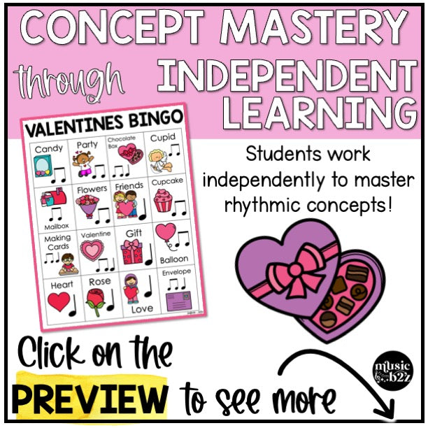 Valentines Day Music Bingo Game Activities for Quarter & Eighth Notes Centers
