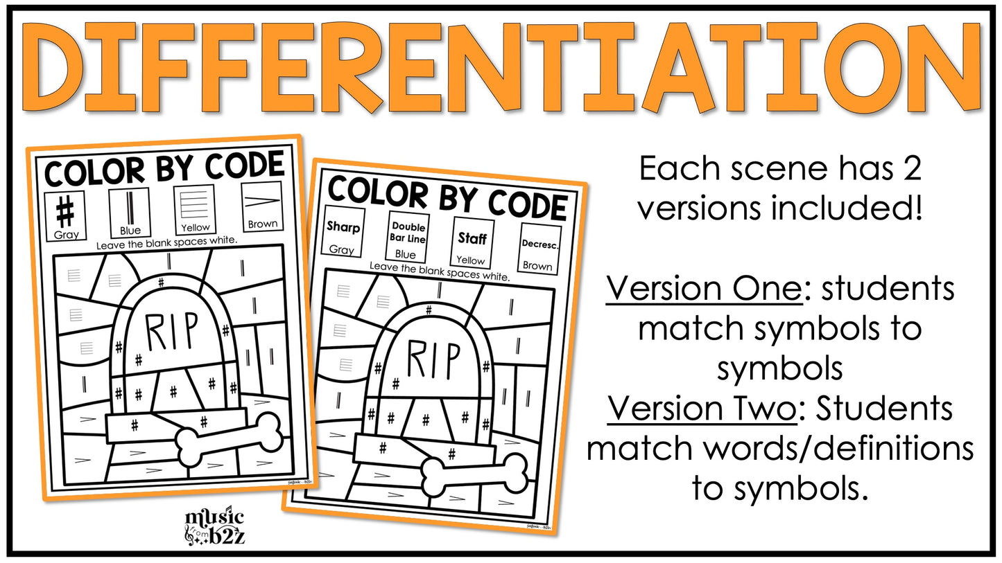 Halloween Music Coloring Color by Note Halloween Music Worksheets Music Symbols