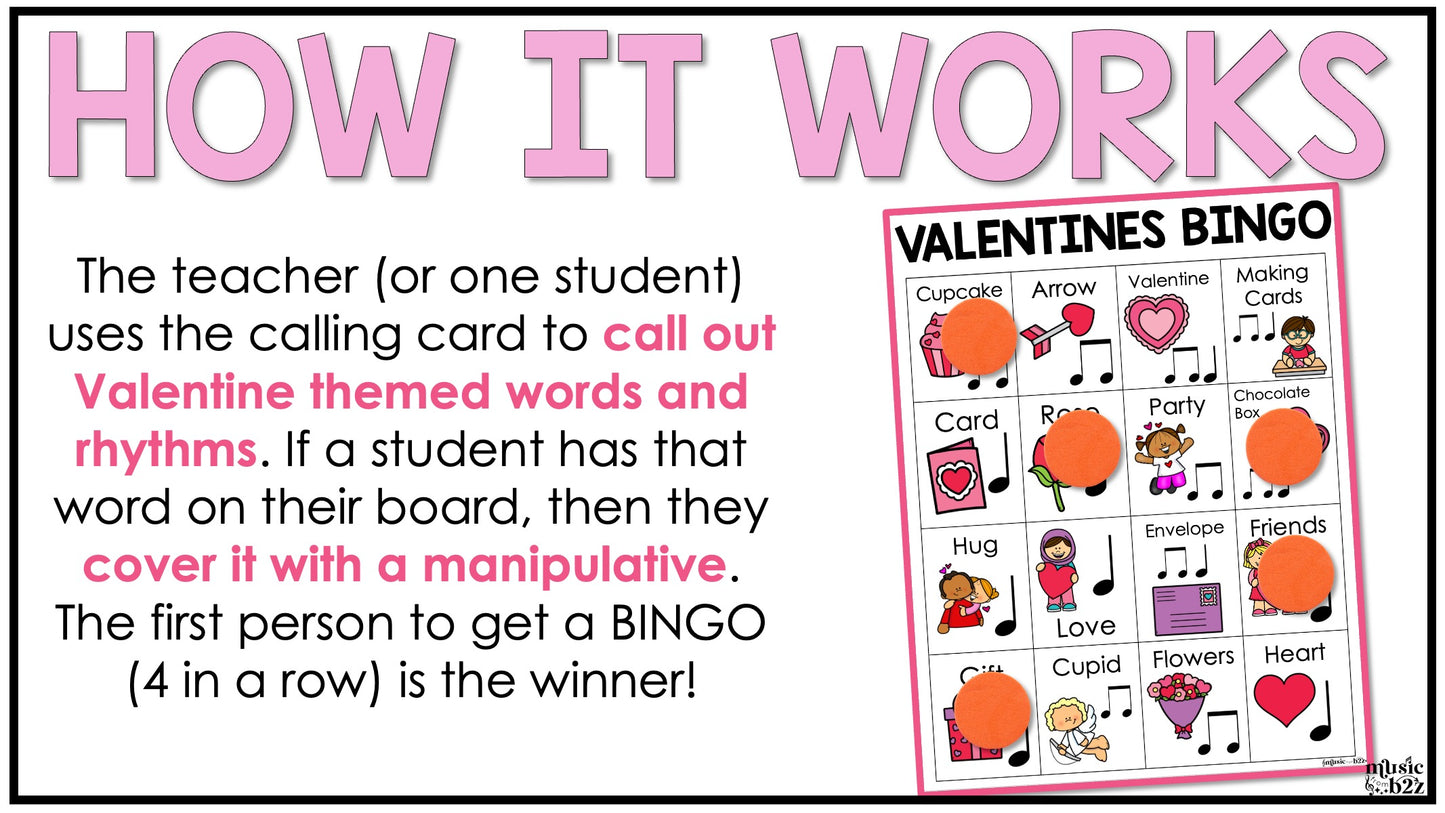 Valentines Day Music Bingo Game Activities for Quarter & Eighth Notes Centers
