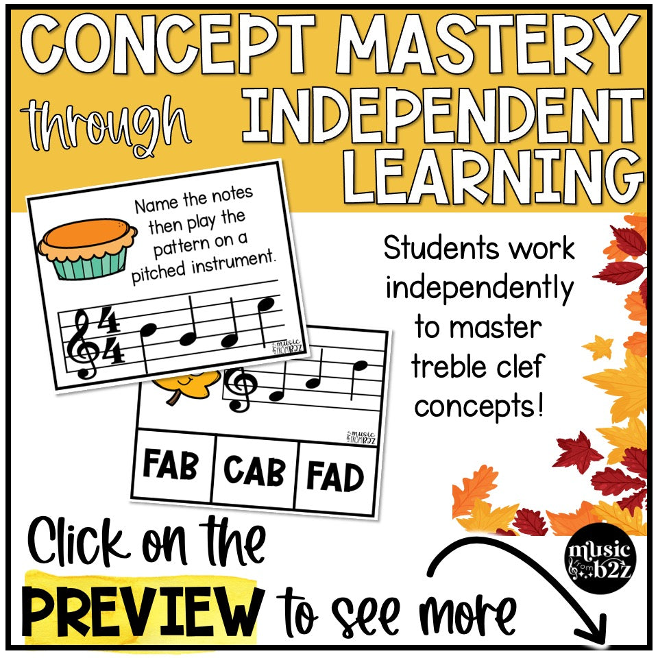 Fall Music Treble Clef Task Cards Treble Clef Notes Fall Music Activities