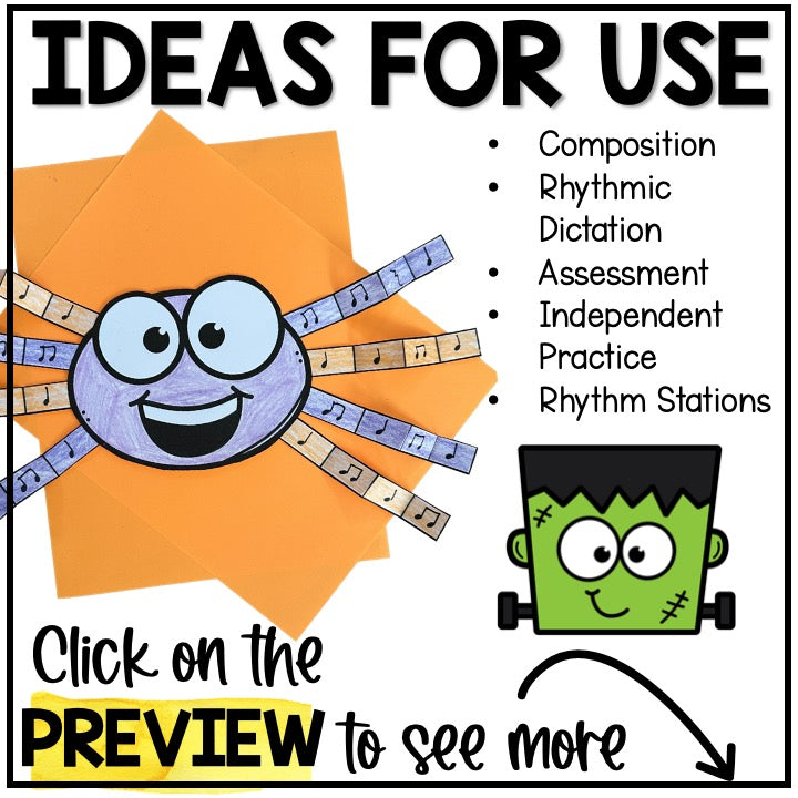 Halloween Spider Rhythm Craft Elementary Music Centers Sub Plans Activities