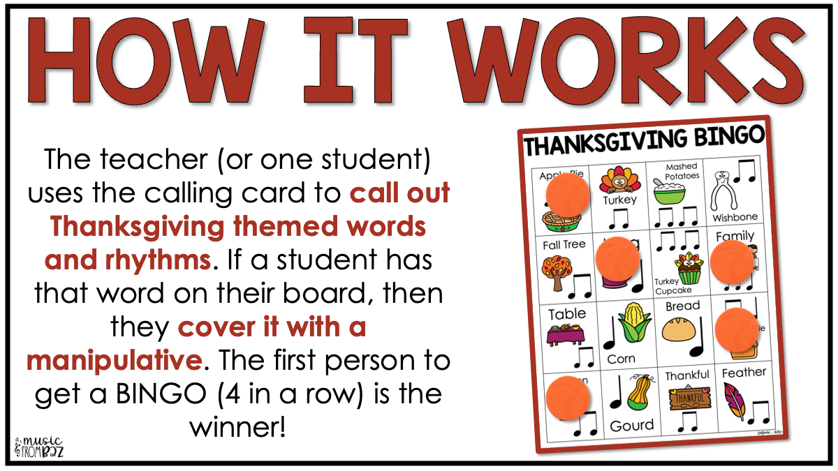 Thanksgiving Music Bingo Game Activities for Quarter & Eighth Notes Centers