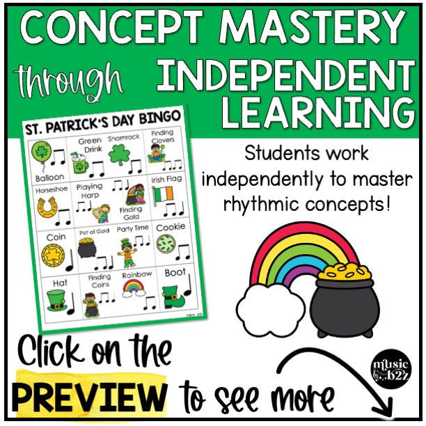 St Patricks Day Music Bingo Game Activities for Quarter & Eighth Notes Centers