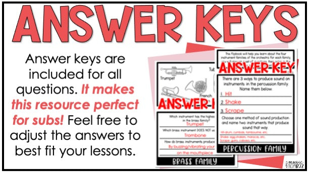 Musical Instrument Families of the Orchestra Review - Music Flipbook Activity