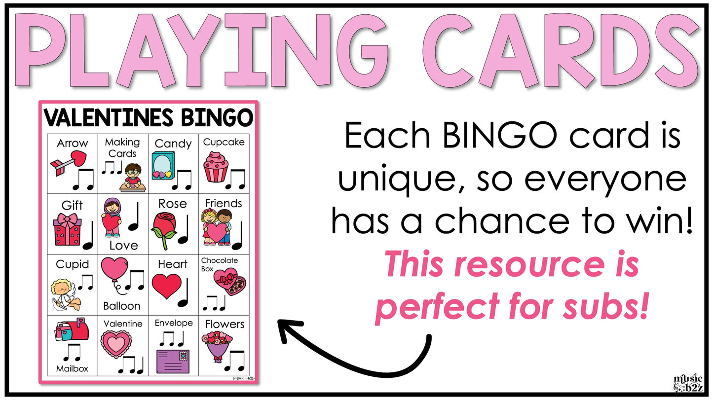 Valentines Day Music Bingo Game Activities for Quarter & Eighth Notes Centers