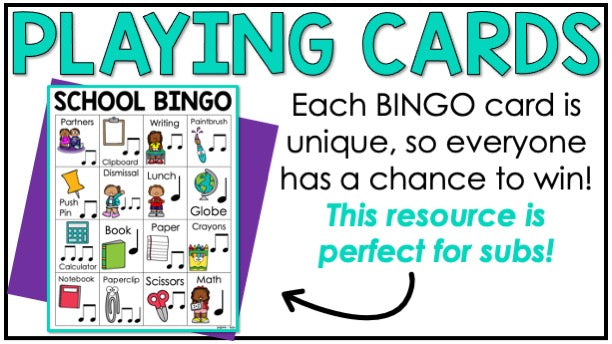 Back to School Music Bingo First Week Game Activities for Quarter & Eighth Notes