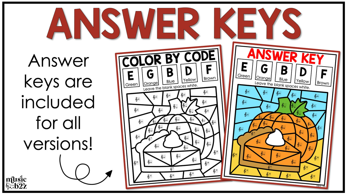 Thanksgiving Music Coloring Color by Note Turkey Music Worksheets Treble Clef