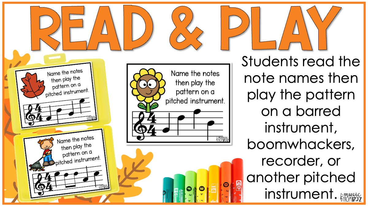 Fall Music Treble Clef Task Cards Treble Clef Notes Fall Music Activities