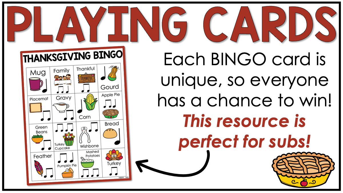 Thanksgiving Music Bingo Game Activities for Quarter & Eighth Notes Centers