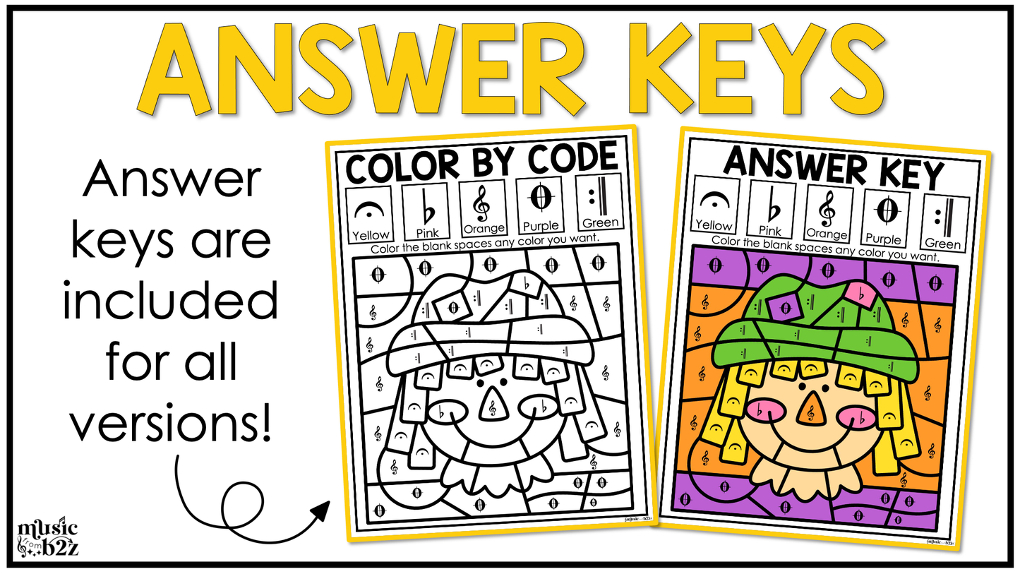 Fall Music Coloring Music Color by Note Fall Music Worksheets Music Symbols