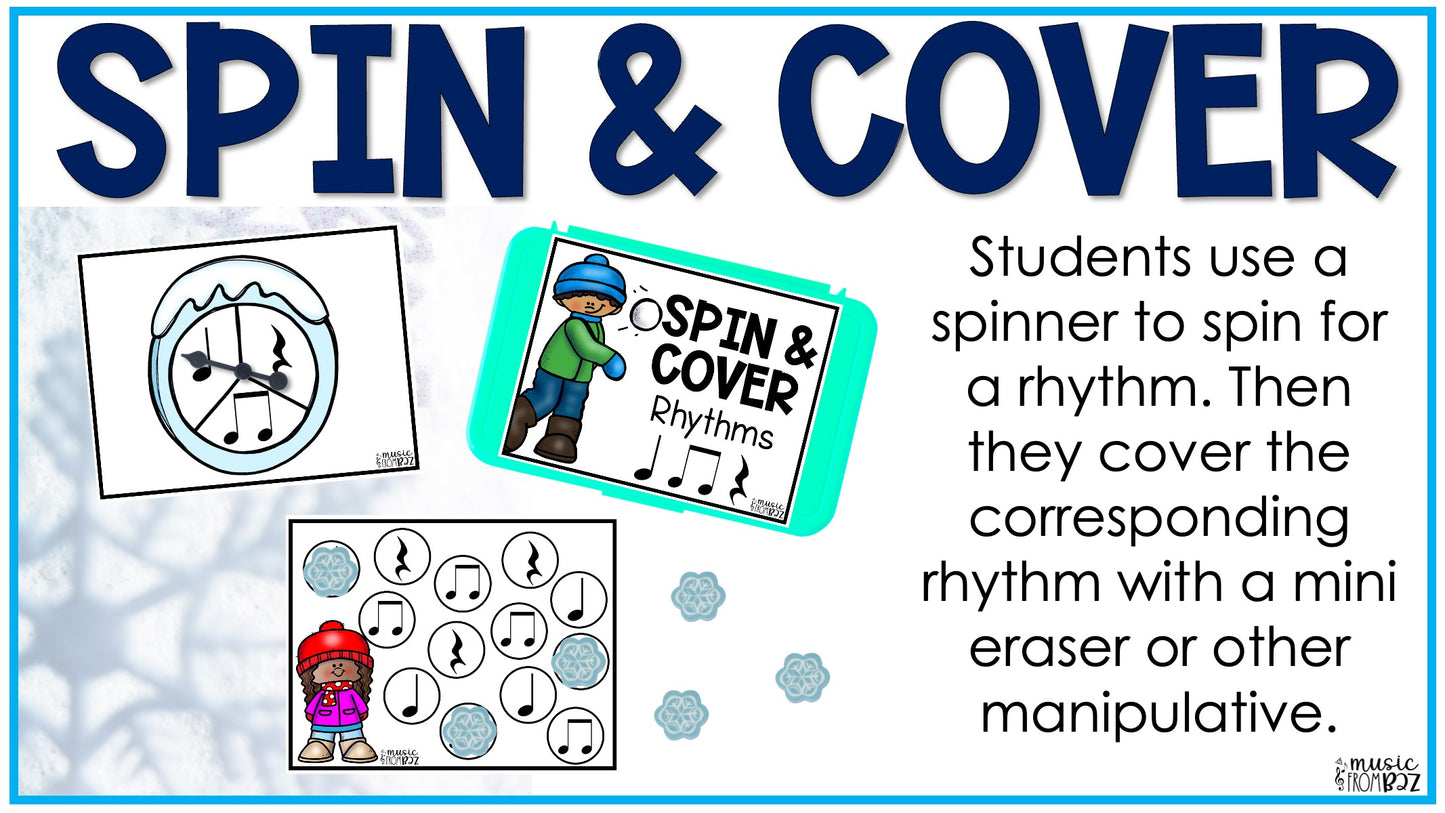 Winter Music Task Cards - Music Rhythm Worksheet - January Music Lesson